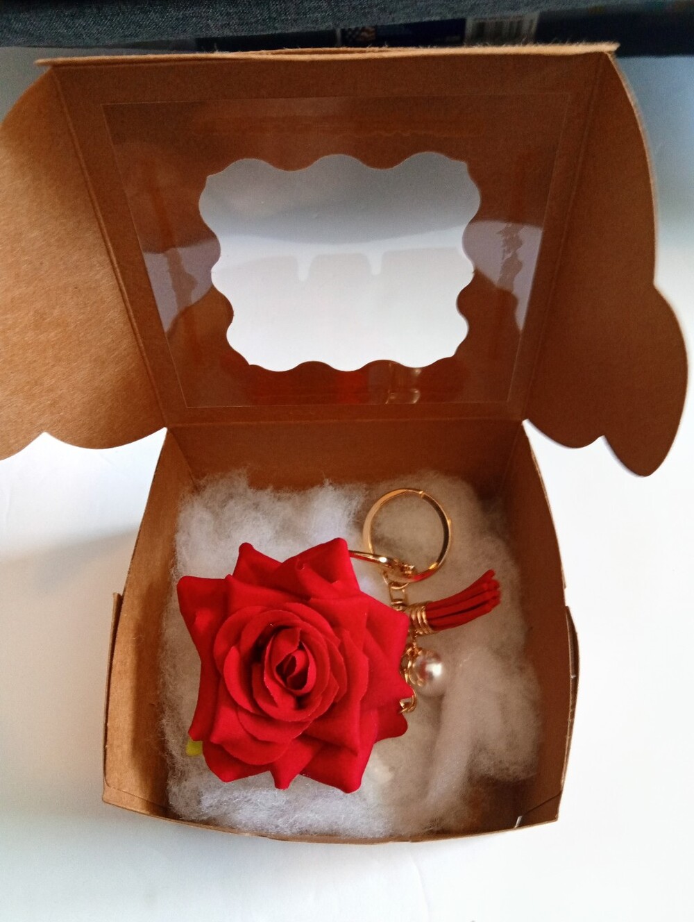 Red Rose Keychain Charm with Tassel and Pearl: Gift Ready